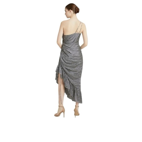 Cinq A Sept Silk Christel Ruched One Shoulder Ruched Silk Zebra Print Dress - Picture 6 of 8
